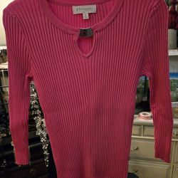 WT# 1084 Women's Philosophy ribbed, long sleeve pink sweater