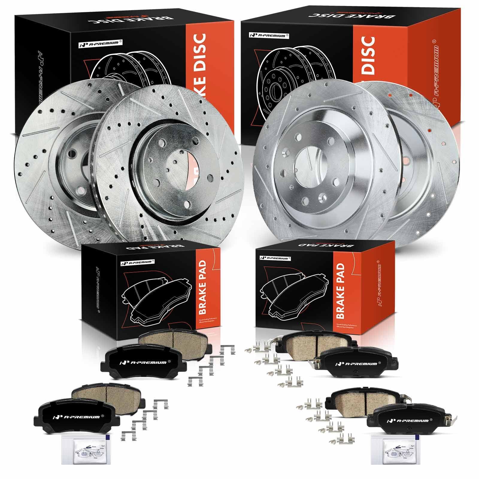 A-Premium Front And Rear Drilled And Slotted Disc Brake Rotors + Ceramic Pads Kit Compatible With Select Mazda Models - CX-5 CX5 2016 2017 2018 2019,