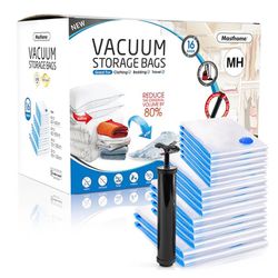 Vacuum Sealer Compression Storage Bag Organizer, Hand Pump Included (16pcs Pack) Thumbnail