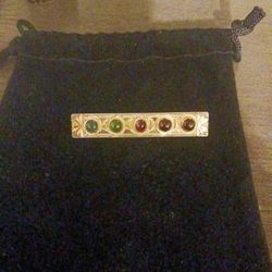 Mutilcolor Stone with Sterling Silver and 14kt Gold  Brooch