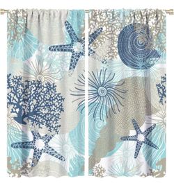 Coastal Blackout Curtains Ocean Starfish Coral Blue Green Bedroom Bathroom Livin