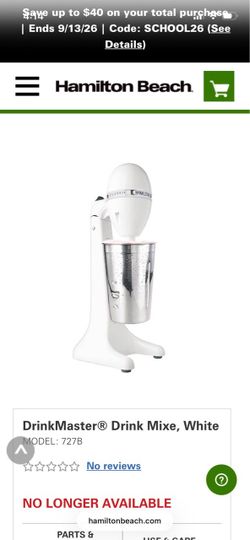 Hamilton Beach DrinkMaster Drink Mixer Master, White, Model 727B