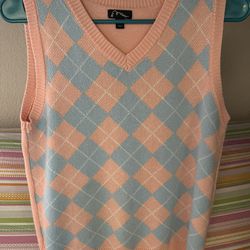girls XL pink & blue checker sweater vest