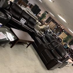 Dark Brown Leather Power Reclining Sofa And Loveseat With Headrest Adjustable 