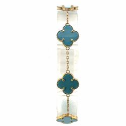 Woman’s Ladies 14k Yellow Gold 7.5” Inch Blue Clover Link Bracelet GP3132568
