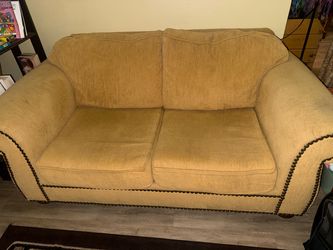 Tan Microfiber Sofa & Loveseat Set with Nailhead Trim (2-Piece Set)