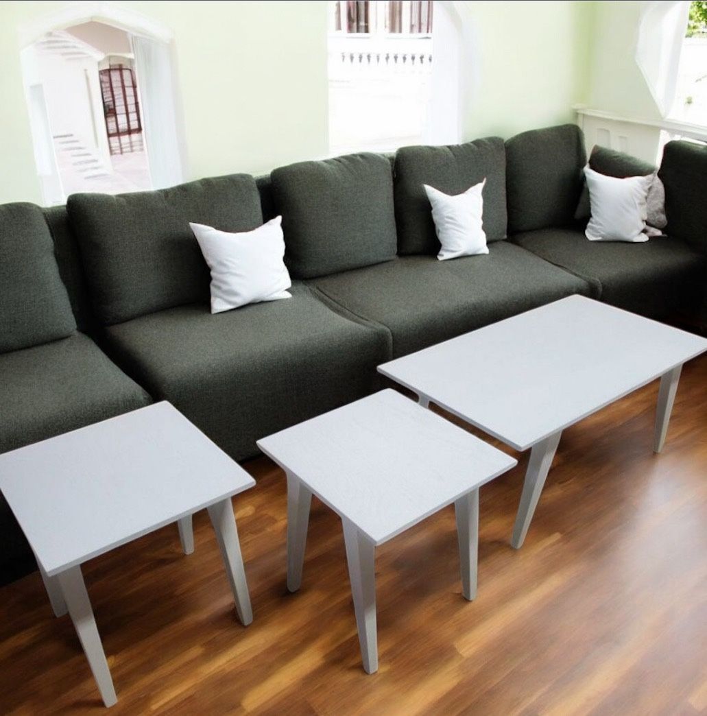 New 3 Piece White Solid Wood Coffee Table Set