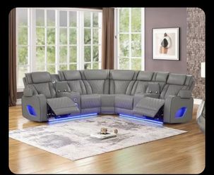 NEW! Leather Sectional Recliner Sofa with LED Lights And Massagers