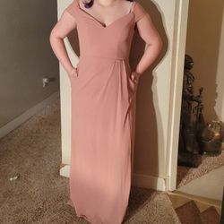 Dusty Rose Pink Formal Bridesmaids Dress With Bow In Back 