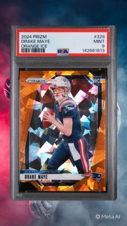 Drake Maye Rookie New England Patriots 2024 Prizm Orange Cracked Ice PSA 9