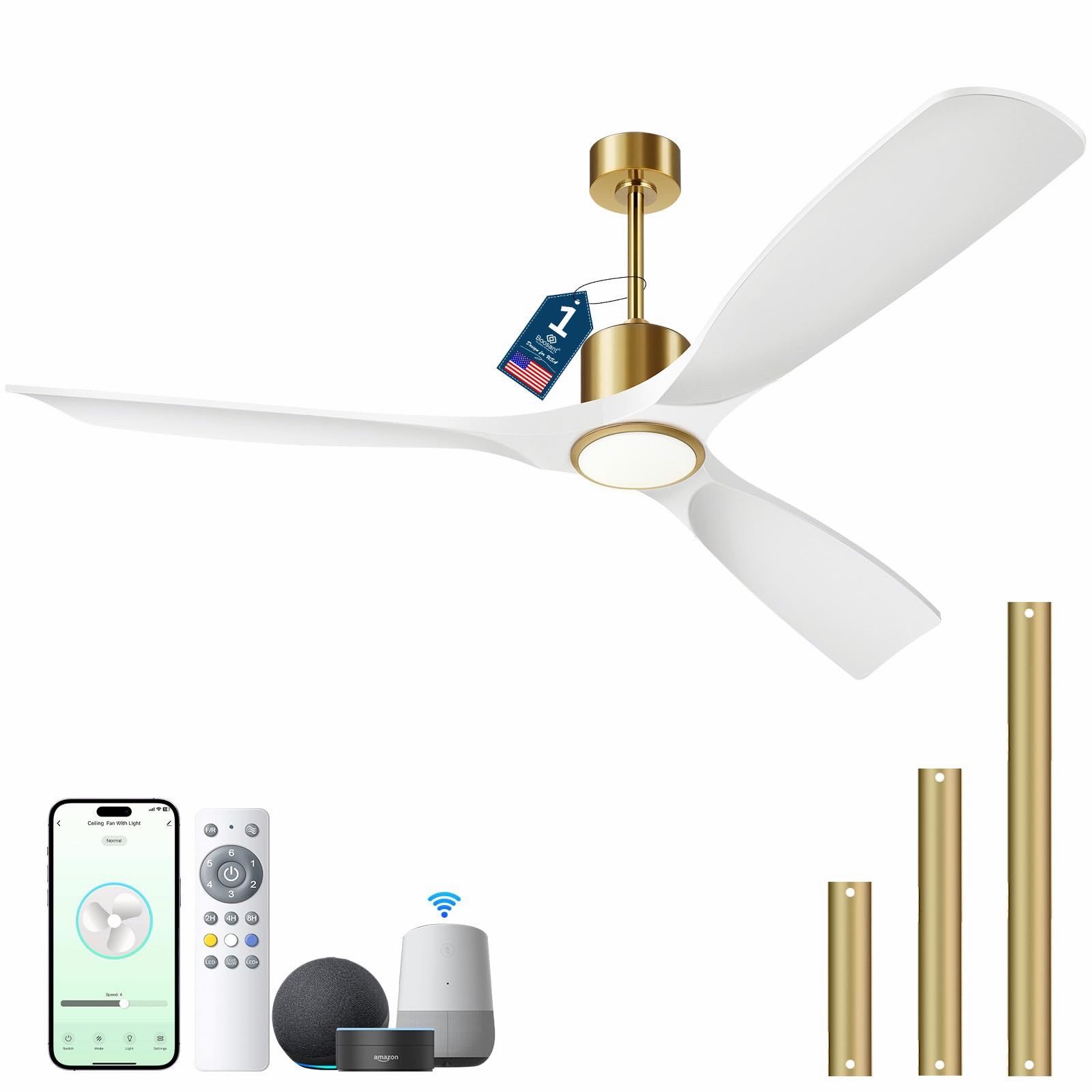 52” White and Gold Ceiling Fans with Light