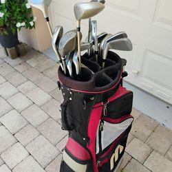 Mizuno Stand Golf Bag With Clubs. Club Dividers And Multiple Pockets 