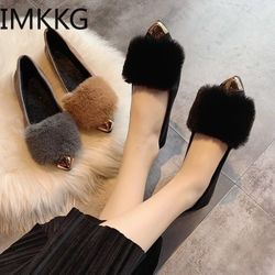 Women Shallow Mouth Winter Luxury Autumn Loafers Fur Casual Female Sneakers Metal Pointed Toe Flats Women's shoes