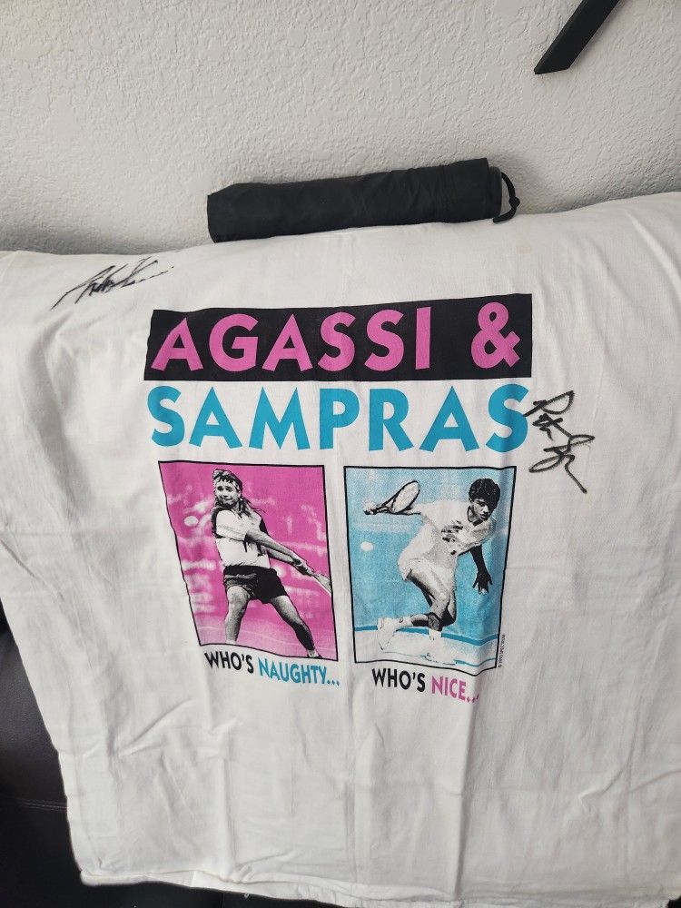Andre Agassi And Pete Sampras Autographed T-shirt Back In The 1990's.