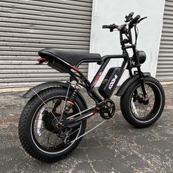 Brand new in box, e-bike 750w 48v 17.5ah, top speed 28 mph. Full suspension, with chain lock, phone holder, foot pegs,  electric bike  