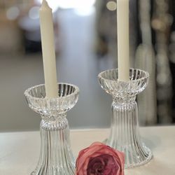 PartyLite Vintage Pair Of Vienna Waltz Crystal Vase/Candle Holders Germany