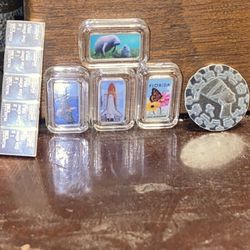 Four individual colorized silver 1 g 5/1g silver bars 1/4 ounce silver Egyptian 