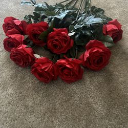 Red-colored artificial roses with long stems, 9 pcs