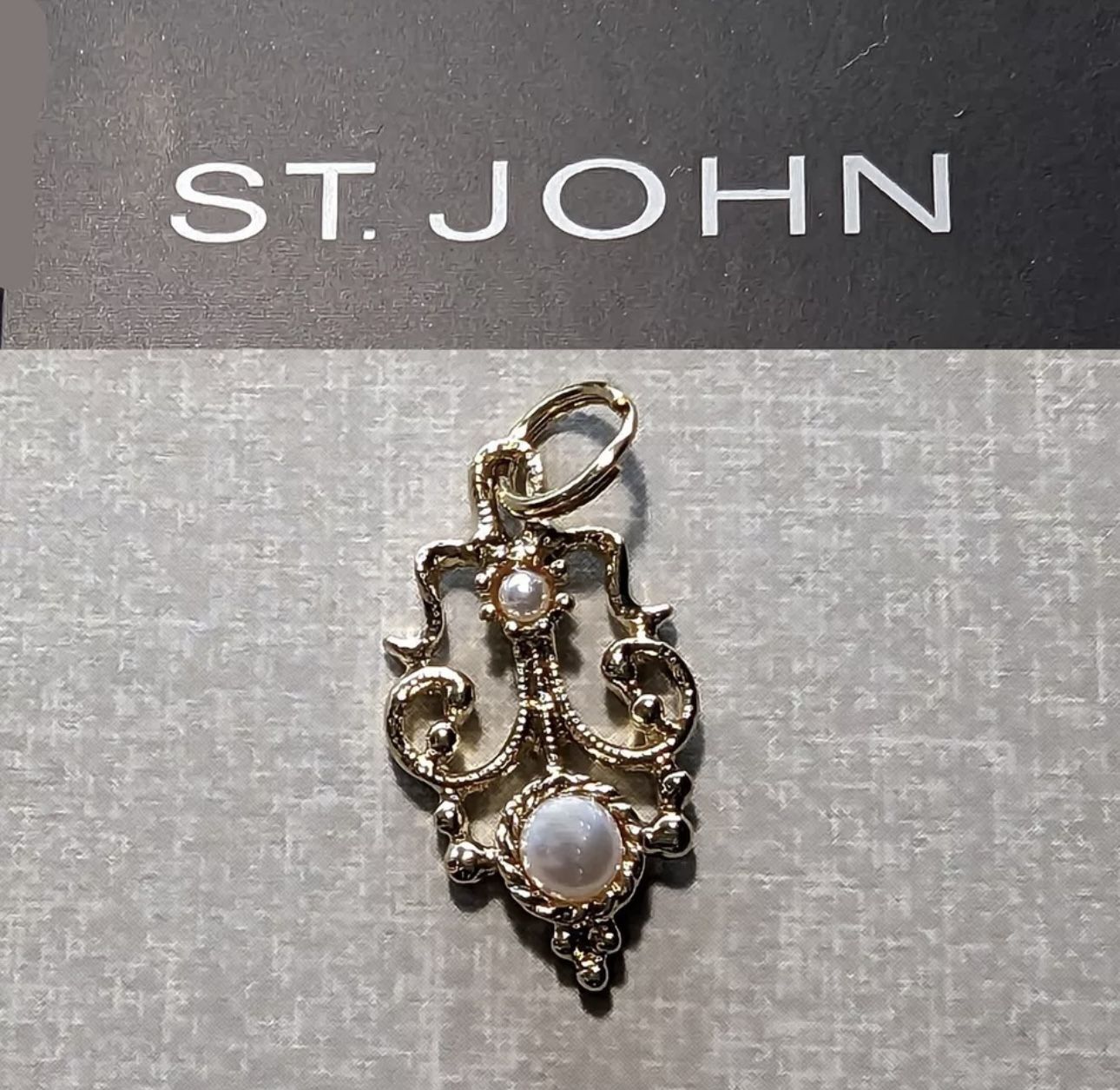 Rare St John Gold Tone Filigree Faux Pearls Zipper/Slider Pull