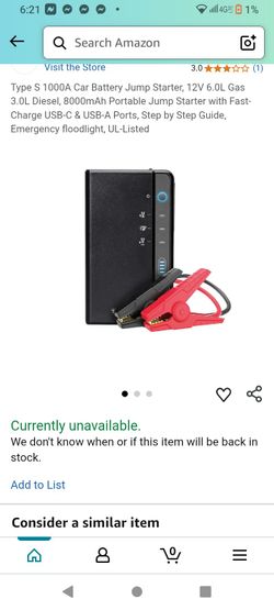 Type S Jump Starter/Turbo Portable Charger/Floodlight