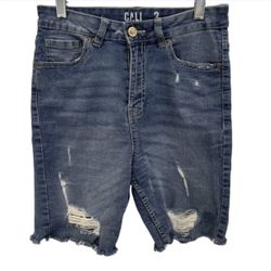 Cali Juniors 3 Jean Shorts Ultra High Rise Distressed Denim Frayed Hem