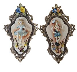 Pair of Vintage Ceramic Wall Plaques with Figural Relief
