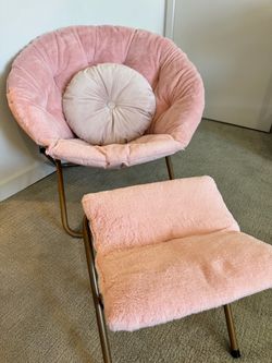 Pink Folding Faux Fur Lazy Chair + Footrest | Perfect Condition