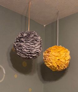 Hanging Fabric Pom Pom Balls Set of 2