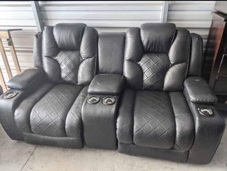 Powered Leather Loveseat Recliner