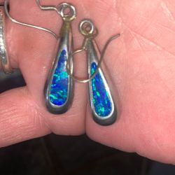 SILVER AND BLUE OPAL TEARDROP EARRINGS!!!!