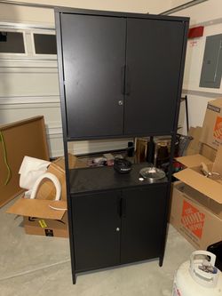 Black Metal Storage Cabinet with Shelves