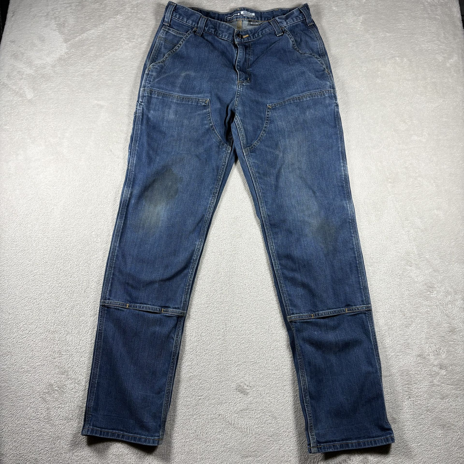 Carhartt Double Knee Jeans Men’s 33x34 Blue Denim Pants Relaxed Distressed #1604
