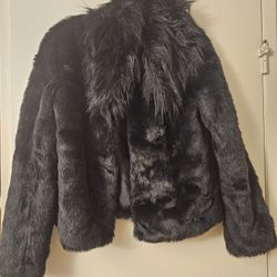 Black GUESS Faux Fur Women's Jacket Size M 