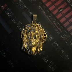 Yellow Gold Plated Stainless Steel Jesus Pendant