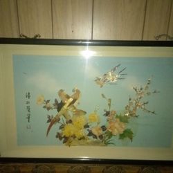 LARGE CHINESE PICTURE OF BEAUTIFUL MOTHER OF PEARL BIRDS VERY VERY NICE. OLD!