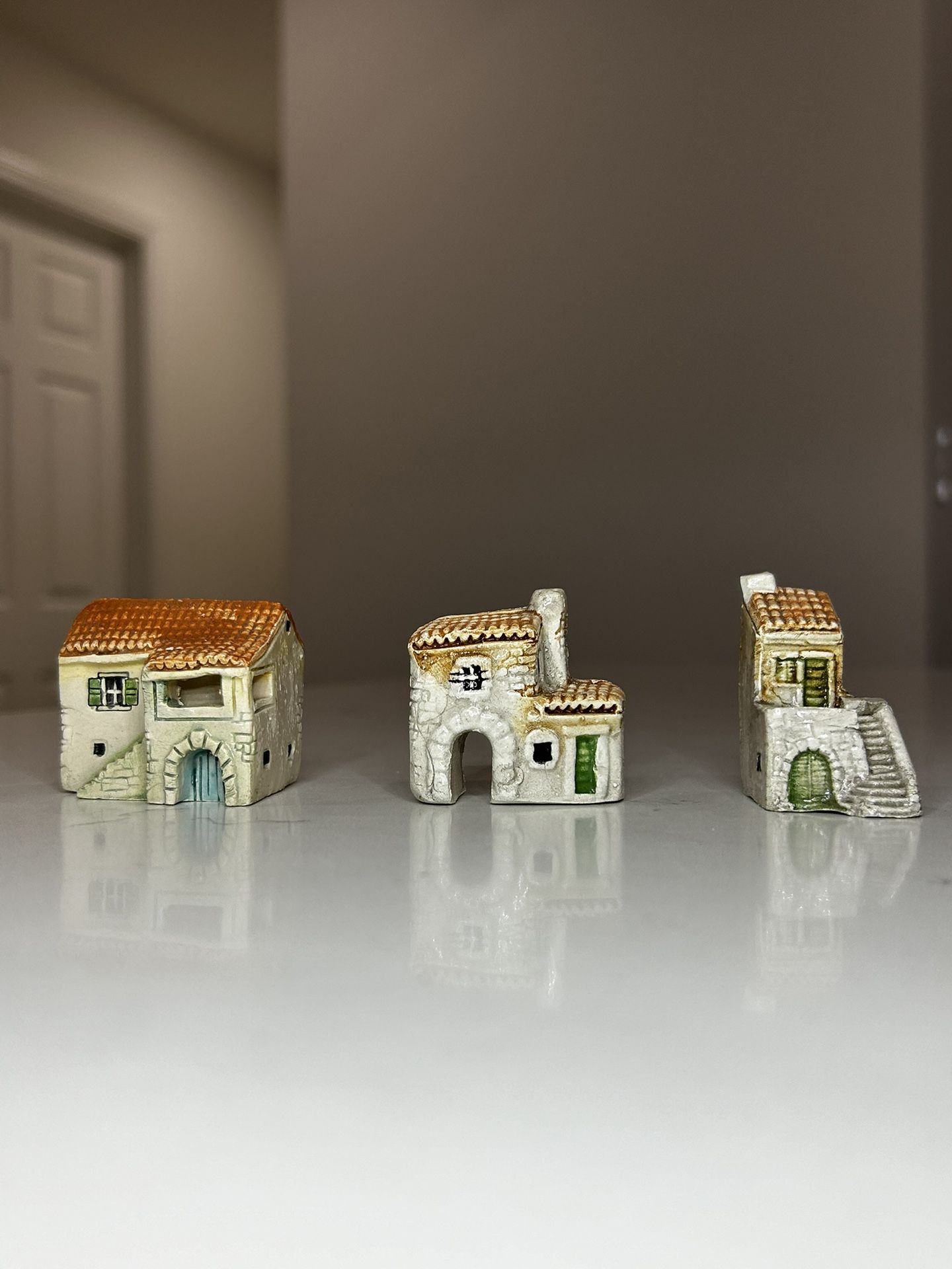 1.5" Miniature Houses Ceramic Porcelain Buildings Tiny House Tile Europe Vintage  
