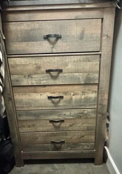 Ashley Trinell 5-Drawer Chest – Rustic Tall Dresser – 34.5"W x 54"H
