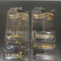 2017 Hot Wheels 50th Anniversary Full Set Of 6 Black And Gold Limited Edition