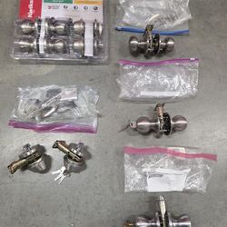$65 for All, Mixed Lot of (9) Security Door Lock Sets, Nickel Finish