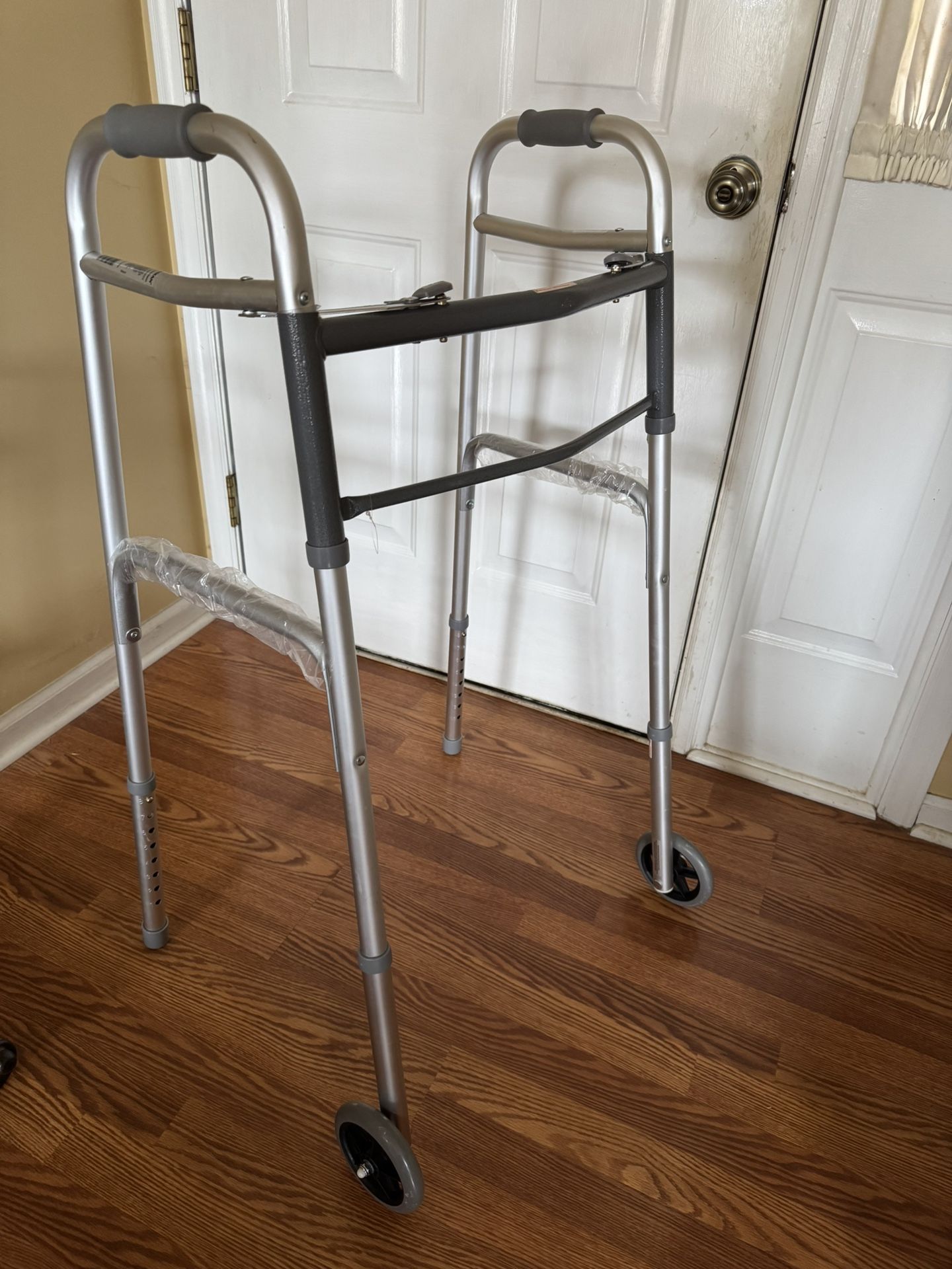 Aluminum Walker with 5" Wheels, Two-Button Folding, Guardian, Adult