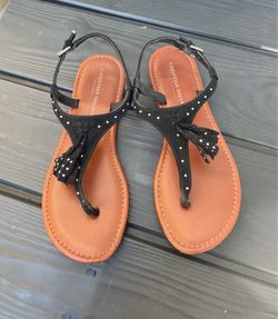 CHRISTIAN SIRIANO Black Tassel Dot Thong Sandals , Ladies Sz. 7