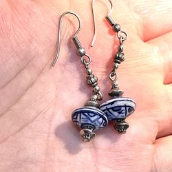 Vintage Asian Porcelain Earrings 