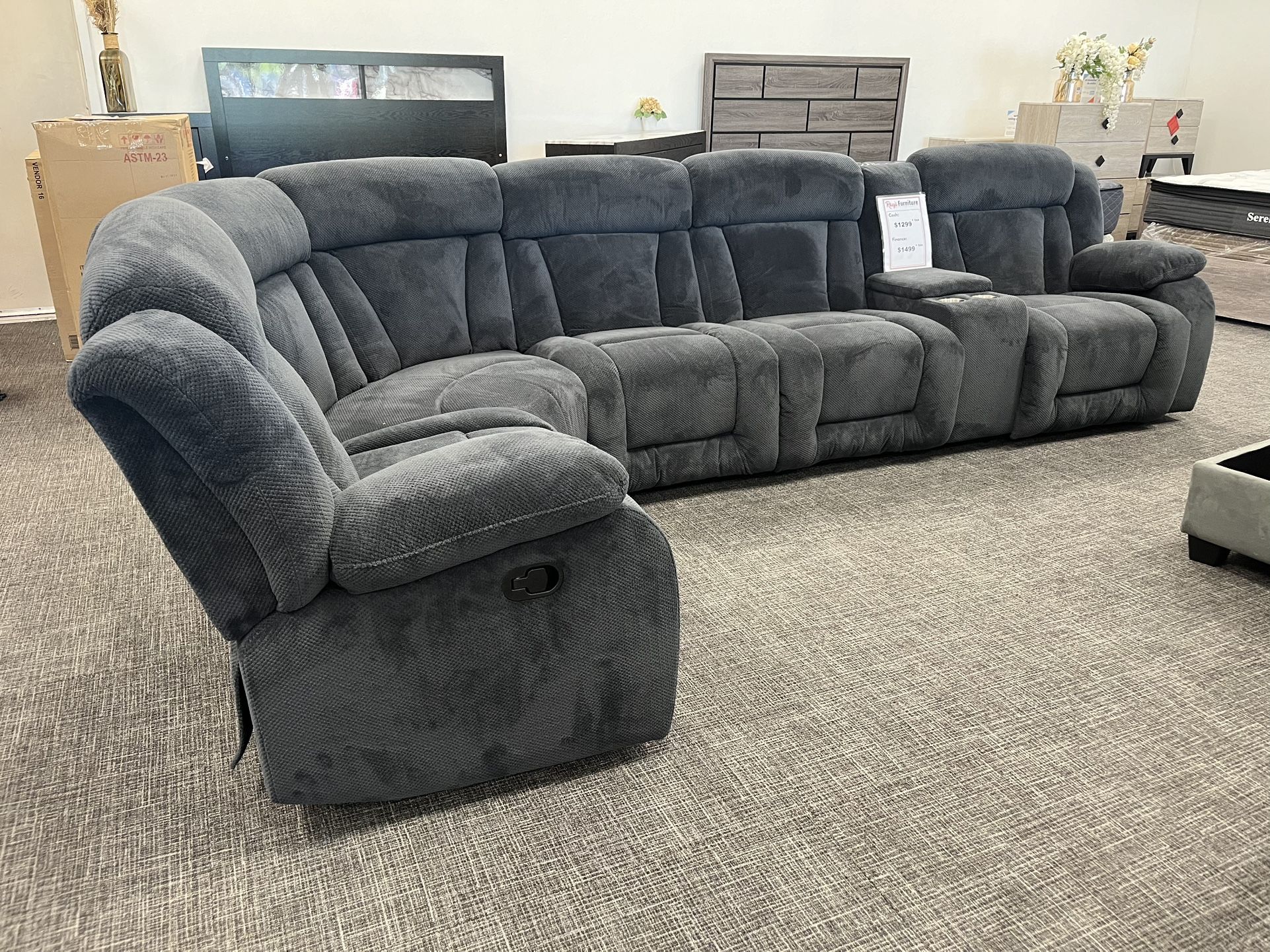 Dark Gray Plush Sofa Sectional Recliner Set - Free Delivery Promo
