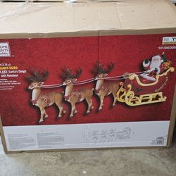 Home Depot 2025 Exclusive 9 ft Giant Sized LED Santa Sleigh with Reindeer Set!
