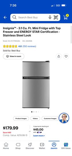 Insignia™ - 3.1 Cu. Ft. Mini Fridge with Top Freezer and ENERGY STAR Certification - Stainless Steel Look.      only used couple months practly new