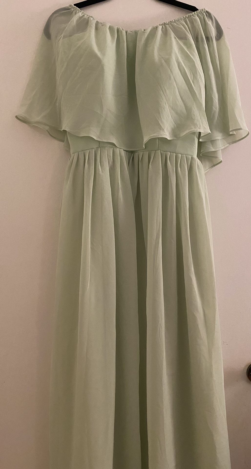 Off The Shoulder Chiffon Bridesmaid Gown - Sage Green (different Sizes)