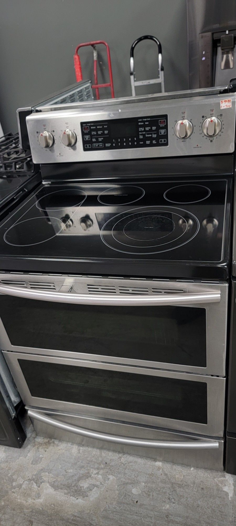 Double-Oven Electric Glass Top Stainless Five Burners