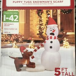 Dog And Snowman Christmas Blow Up Decoration 