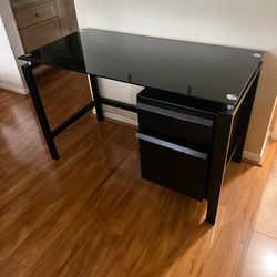Modern Black Glass Computer Desk w/ Storage Drawers