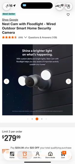 Google Nest Cam with Floodlight - Wired Outdoor Smart Home Security camera